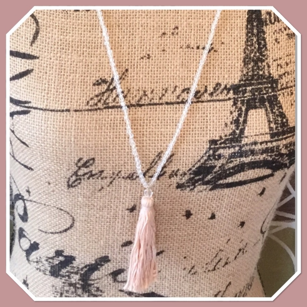LOFT Long Necklace Clear Beads & Tassel - NWT